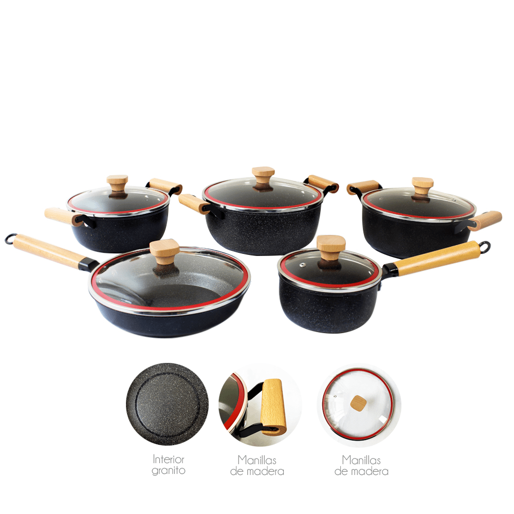 Tyk Hogar - Bateria De Cocina Ceramica Granito 10 Piezas Negras