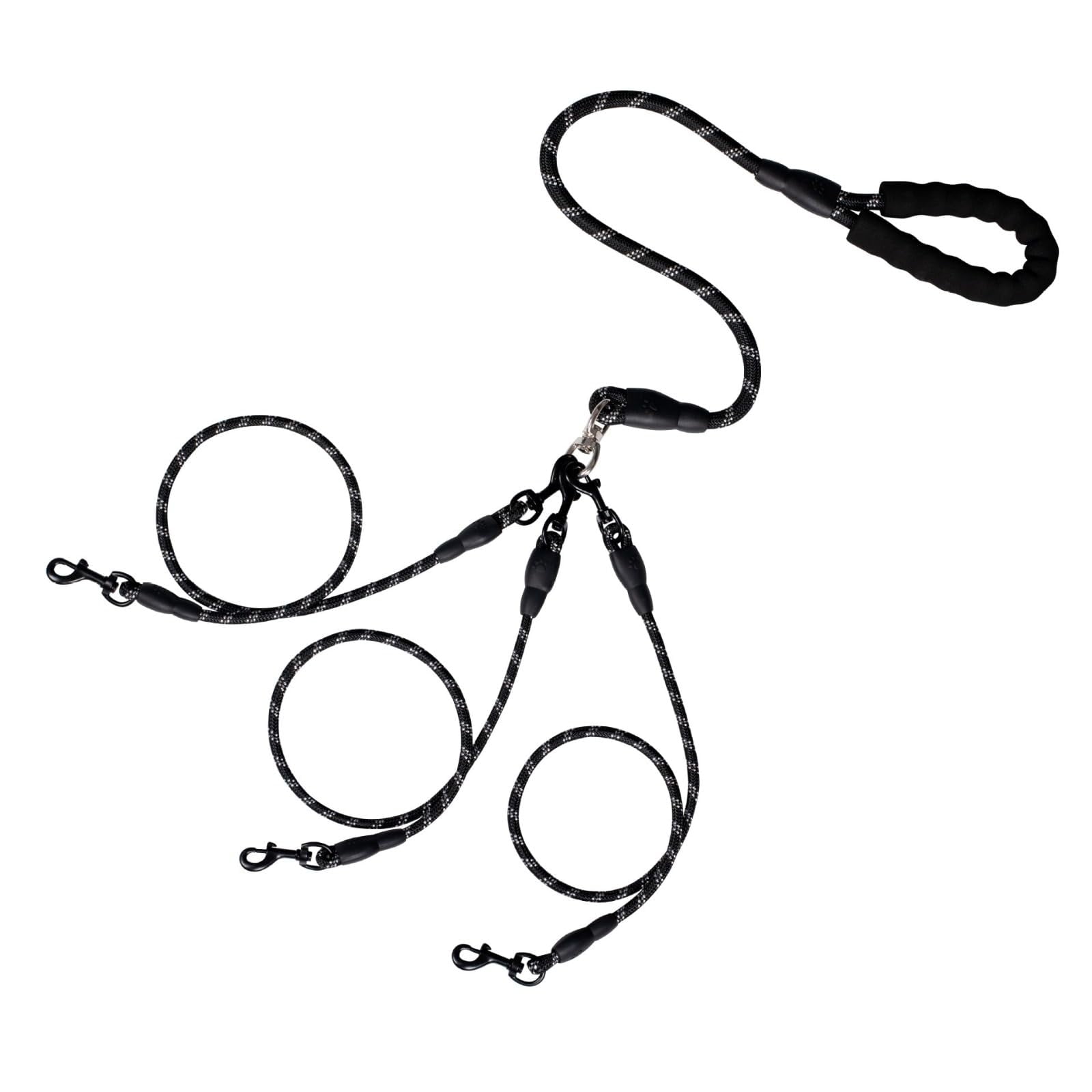 Xusx111 - No Tangle 3 Perro - Cuerda Principal De Plomo Con Mango Acolchado, Tres Divisores De Correa Desmontables, Clip Pesado, Caminar, Correr, Perros Pequeños, Medianos, Grandes (negro)