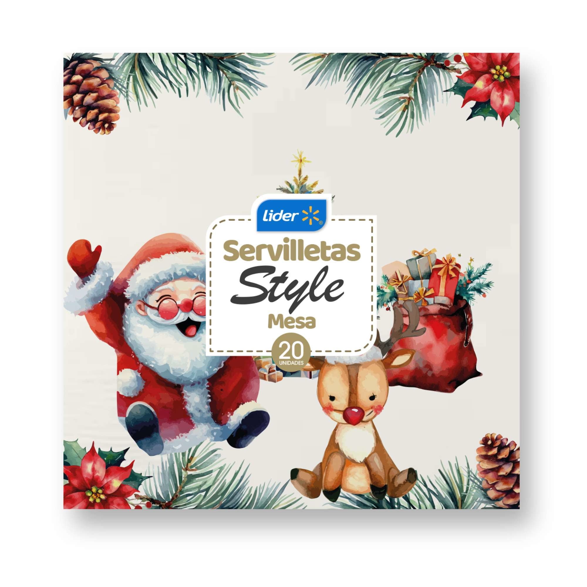 Servilletas Doble Hoja Navidad 33x33cm 20 Un Lider