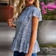 thumbnail image 3 of Camisa de manga corta con orillo fibroso, cuello alto, volantes, dobladillo suelto, estampado floral, blusas casuales, tops para diario, 3 of 6