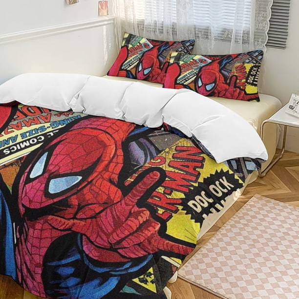 Spider-Man 3-Piece Twin Bed Set - Includes 1 Single Quilt And 2 Pillow Cases Bedding - Fade Resistant Microfiber - Spider