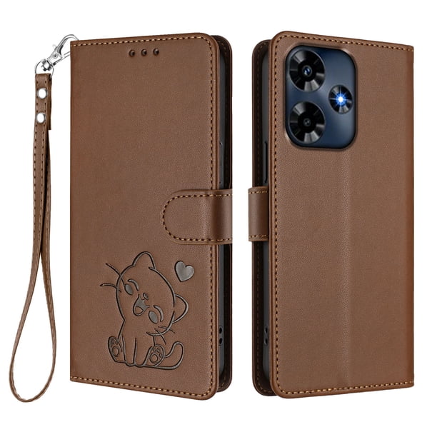 Funda Volteable tipo Billetera con Correa para Infinix Hot 30 4G, Marrón