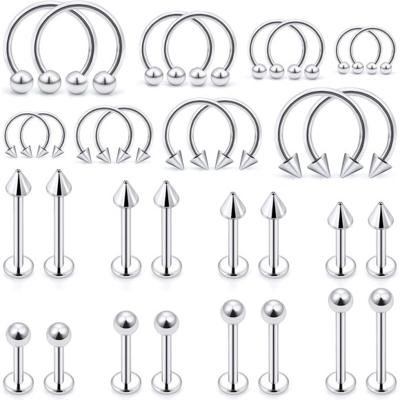 Aros para labio 32 piezas, labret Monroe y herradura