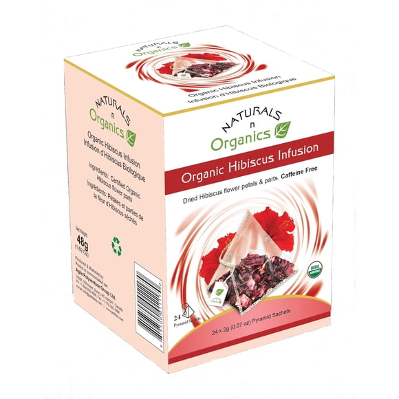 Té Naturals-n-Organics de hibisco, 24 bolsas, sin cafeína