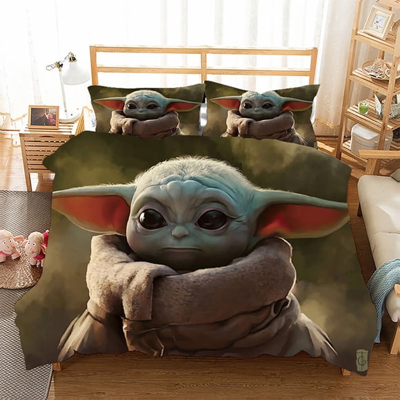 Star-Wars Yo-da 3 Pcs Comforter Set with 2 Pillowcases,Star-Wars Yod-a Bedding Set Sheet Set for Kids Adults,All Season Lightweight Bedding Set for Bedroom Bed Dorm Decor Bed Sheet