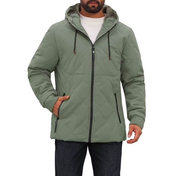 INSPIRE CHIC Chaqueta de Invierno para Hombre con Capucha, Forro de Felpa, Acolchada, Cremallera Completa, Talla S, Verde
