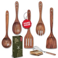 Juego De Utensilios De Cocina De Madera Woodlands Usa De Teca, 7 Piezas