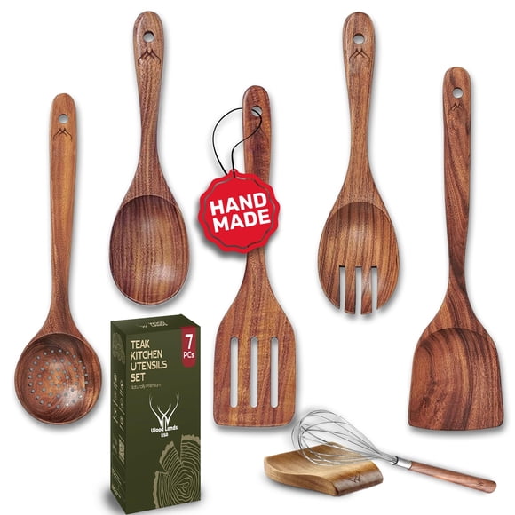 Juego de utensilios de cocina de madera WOODLANDS USA de teca, 7 piezas