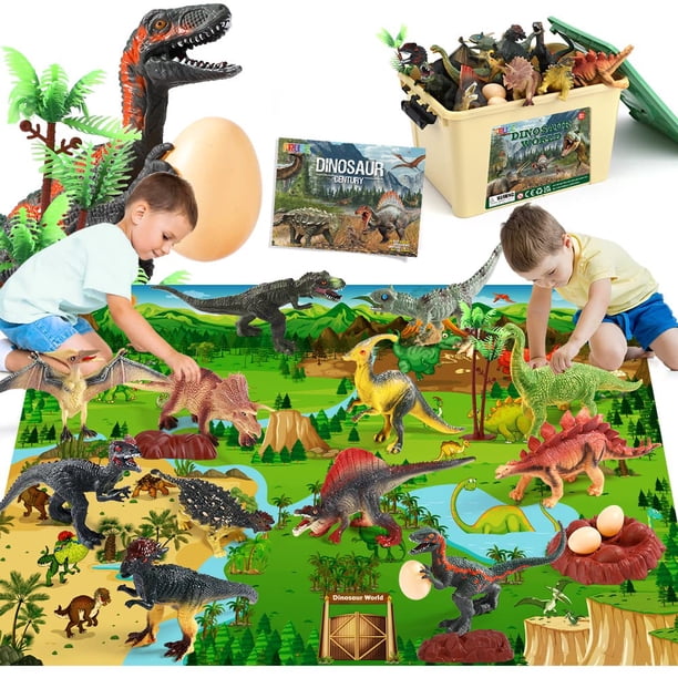 Juguete de dinosaurio FRUSE Jurassic con tapete de juego y libro, 12 piezas para niños