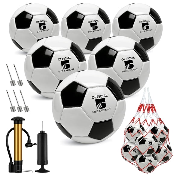 Pack de 6 balones de fútbol Hualleko tamaño 3/4/5 + bomba de mano + bolsa