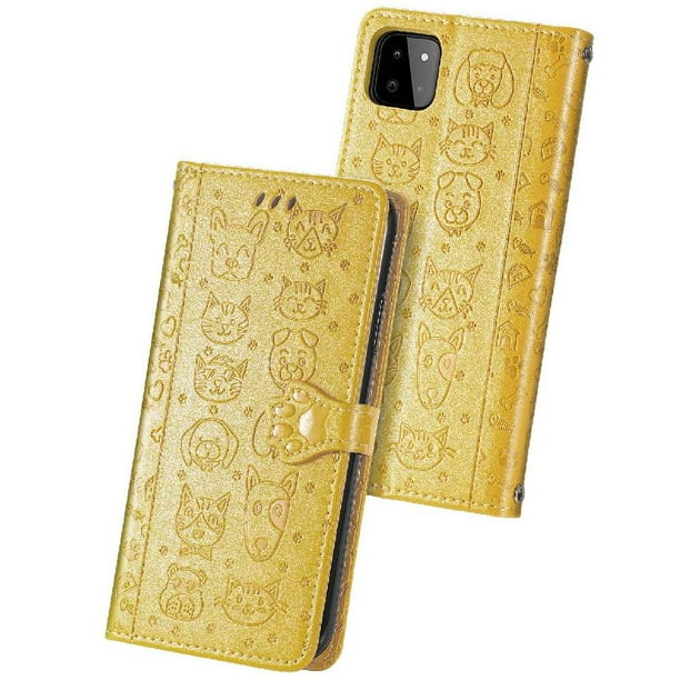 Funda Cartera FOXDOCK para Samsung Galaxy A22 5G , Flip PU con Relieve de Gatos y Perros, Tarjetero y Soporte