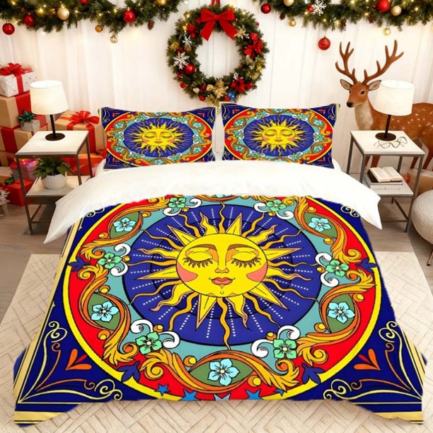 Sun-Themed Decorative Painting Bedding Featuring a Printed Duvet Cover And Two Pillowcases Soft And Comfortable for All Seasons an Essential for Home Bedrooms A