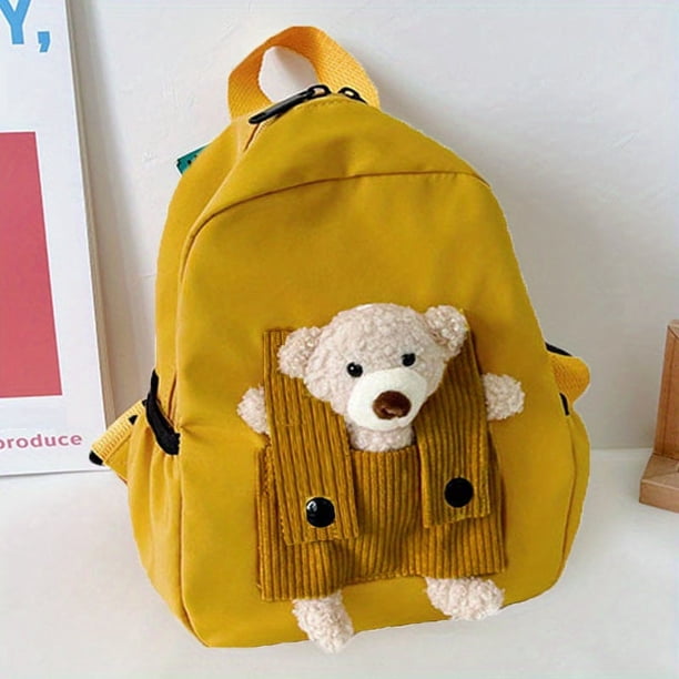 Children's Backpack With Removable Cute Plush Bear For Boys And Girls Kindergarten Schol Bag Outdoor Travel Backpack