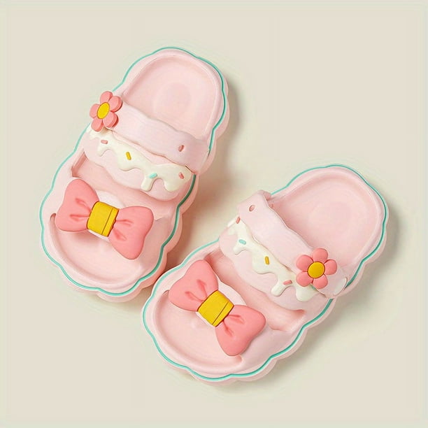 Girls Adorable Bowknot Lightweight Non-Slip Open Toe Slides, Summer