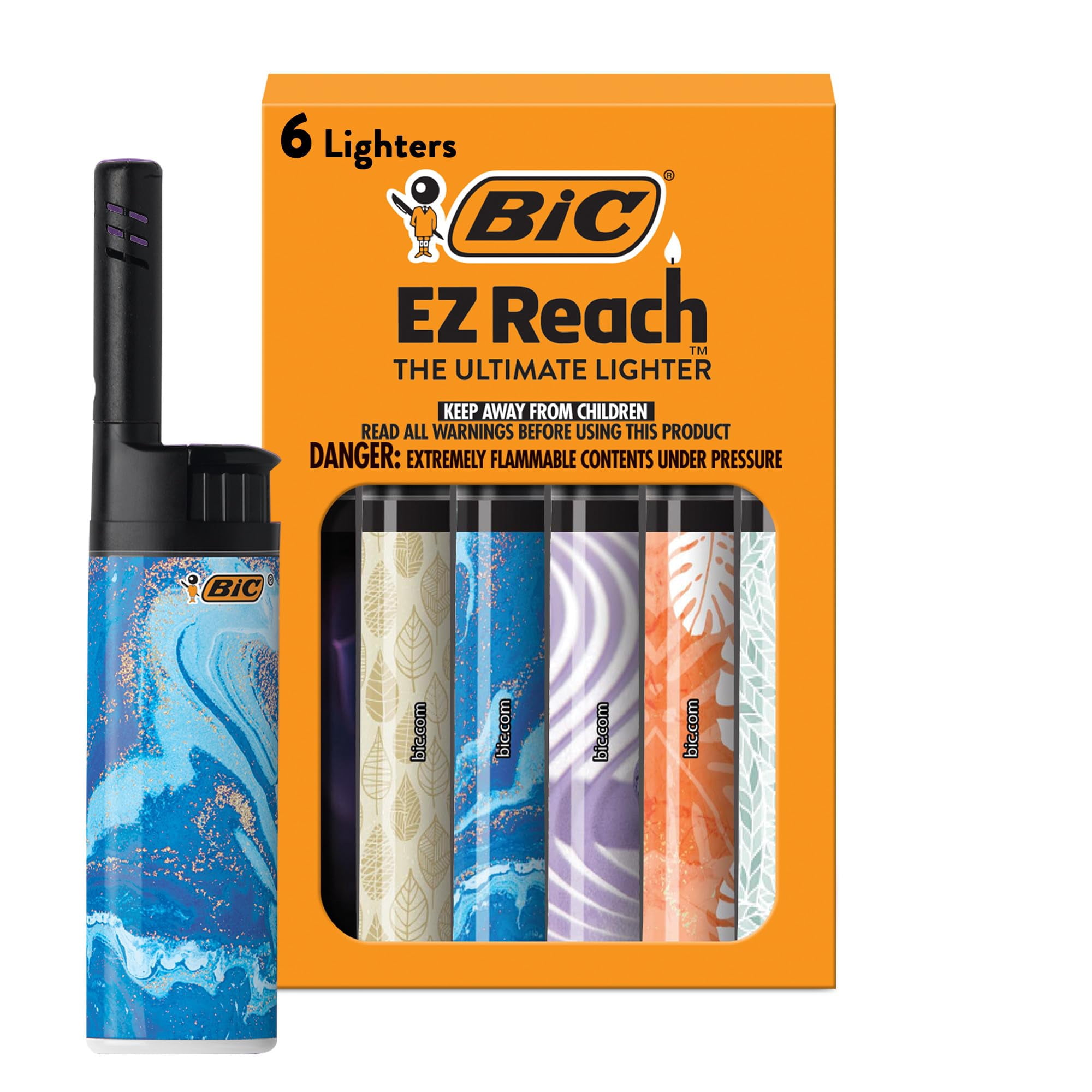 Lighters Bic Ez Reach Extended Wand, Paquete De 6 Unidades, Para Decoración Del Hogar