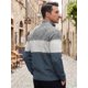 thumbnail image 3 of INSPIRE CHIC Chaquetas de Suéter para Hombre Cuello Alto Rayas en Contraste Chaqueta de Suéter M Gris Azul Marino, 3 of 6