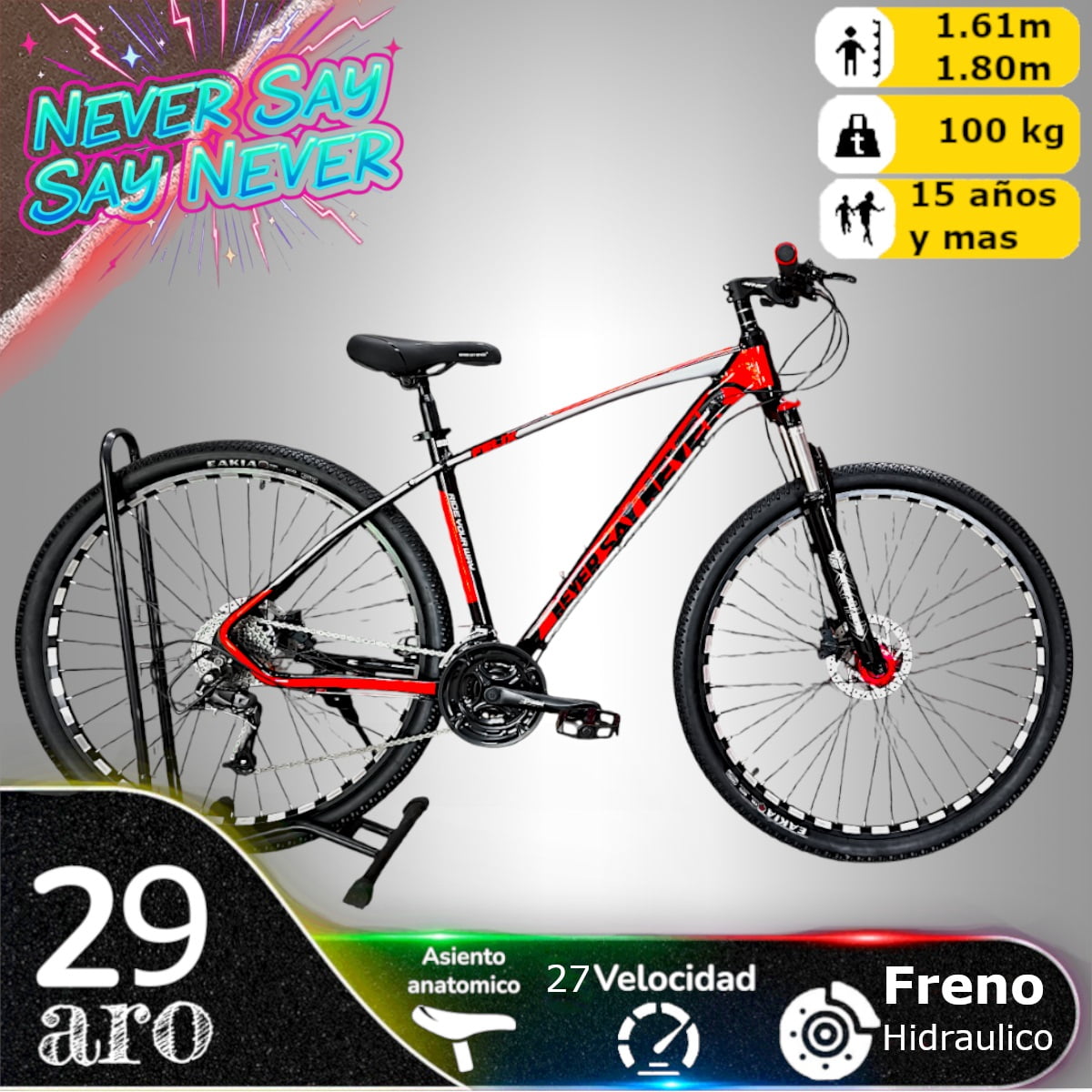 Vipnetwork - Bicicleta Aro 29 Never Say Never Roja Freno Hidraulico/27 Veloc