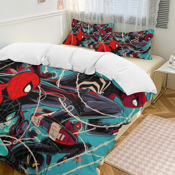 Into The Spider-Verse Family Bed 3 Piece Set Personalized Bedding Decor for Kids And Teens Anime Student Dormitory Cover
