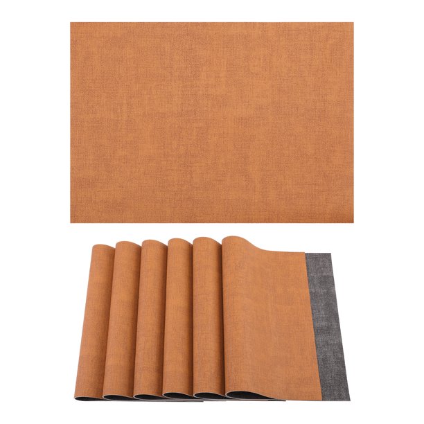 Juego de 6 elegantes manteles individuales de cuero para decoración de mesa de comedor de cocina - Resistentes al calor y elegantes manteles naranjas amarillos de 16.9x11.8 pulgadas