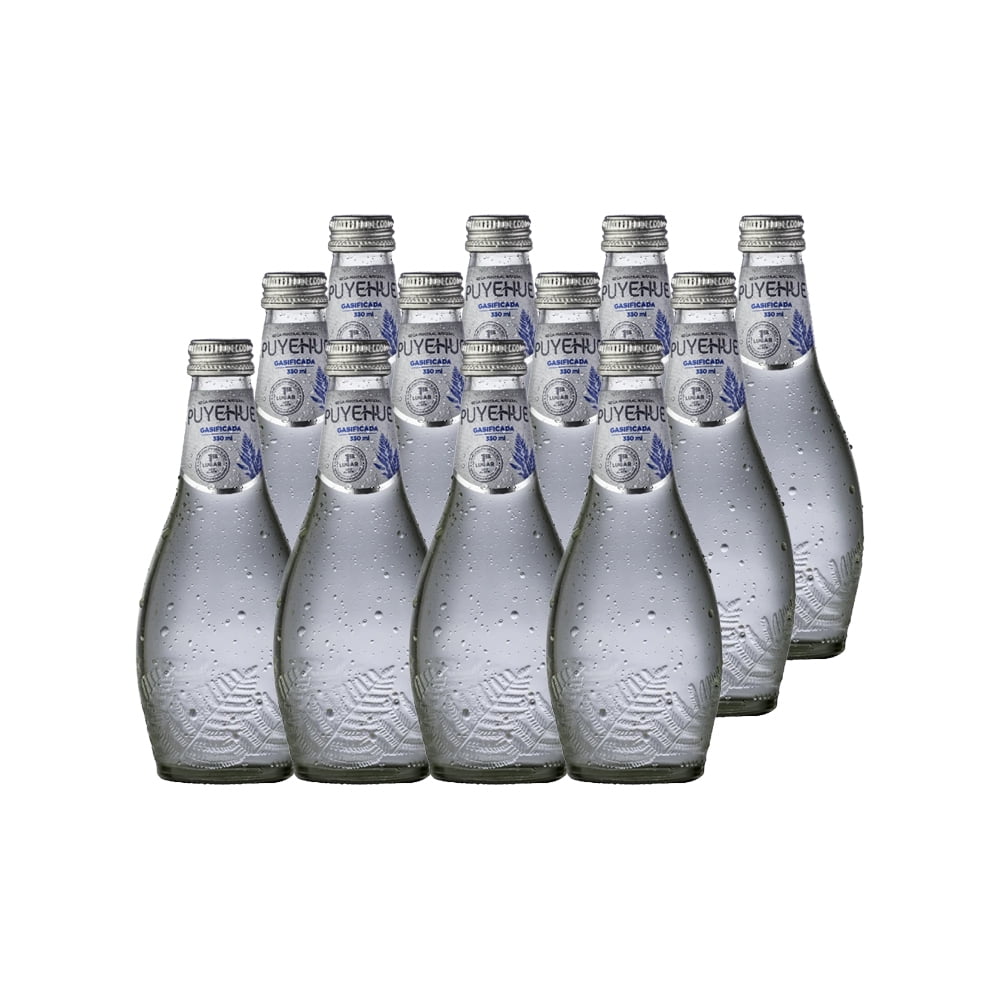 12x Agua Mineral Natural Puyehue Con Gas 330cc