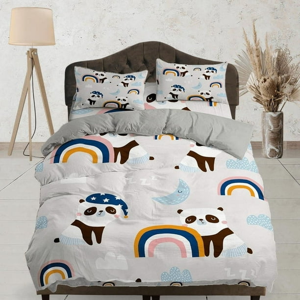 Panda boho arco iris funda nórdica niños, juego de cama completo, rey, reina, dormitorio