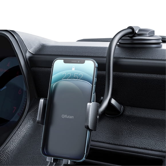 Soporte para teléfono móvil Qifutan para parabrisas de coche con brazo largo, negro
