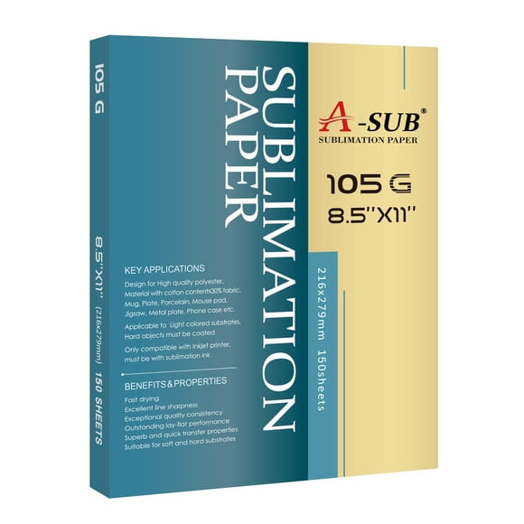 Papel de sublimación A-SUB, 150 hojas, 8,5 x 11 pulgadas, 105 g