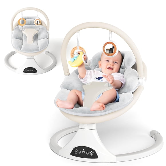 Columpio Eléctrico para Bebé RIVIPLOU 5 Velocidades Control Remoto Beige