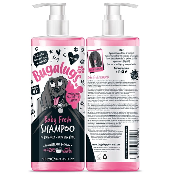 Champú para perros BUGALUGS Baby Fresh, 500 ml, vegano, para perros malolientes
