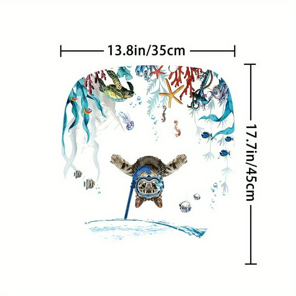 1pc Cute Diving Cat Pattern Waterproof Shower Curtain with Non-Slip Mat and Toilet Cover - U Shaped Toilet Mat and Bathroom Accessories for Home Decor
