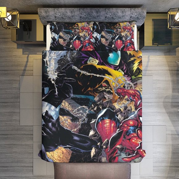 The Amazing Spider-Man 3 Piece Sets Full/Queen Size - Reversible Microfiber Quilts with 2 Shams Soft Lightweight Bedspread Coverlet Comforter for All Season Bed Sheets