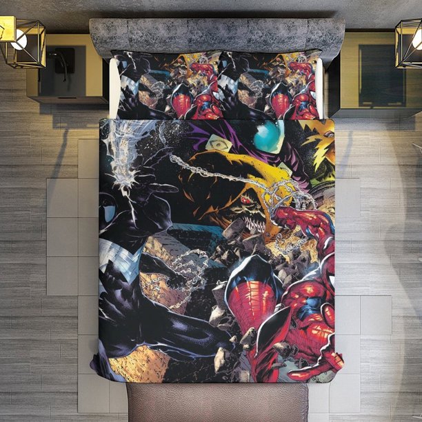 The Amazing Spider-Man 3 Piece Sets Full/Queen Size - Reversible Microfiber Quilts with 2 Shams Soft Lightweight Bedspread Coverlet Comforter for All Season Bed Sheets