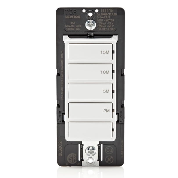 Interruptor temporizador de cuenta regresiva Leviton DT115-1LW para ventilador de baño
