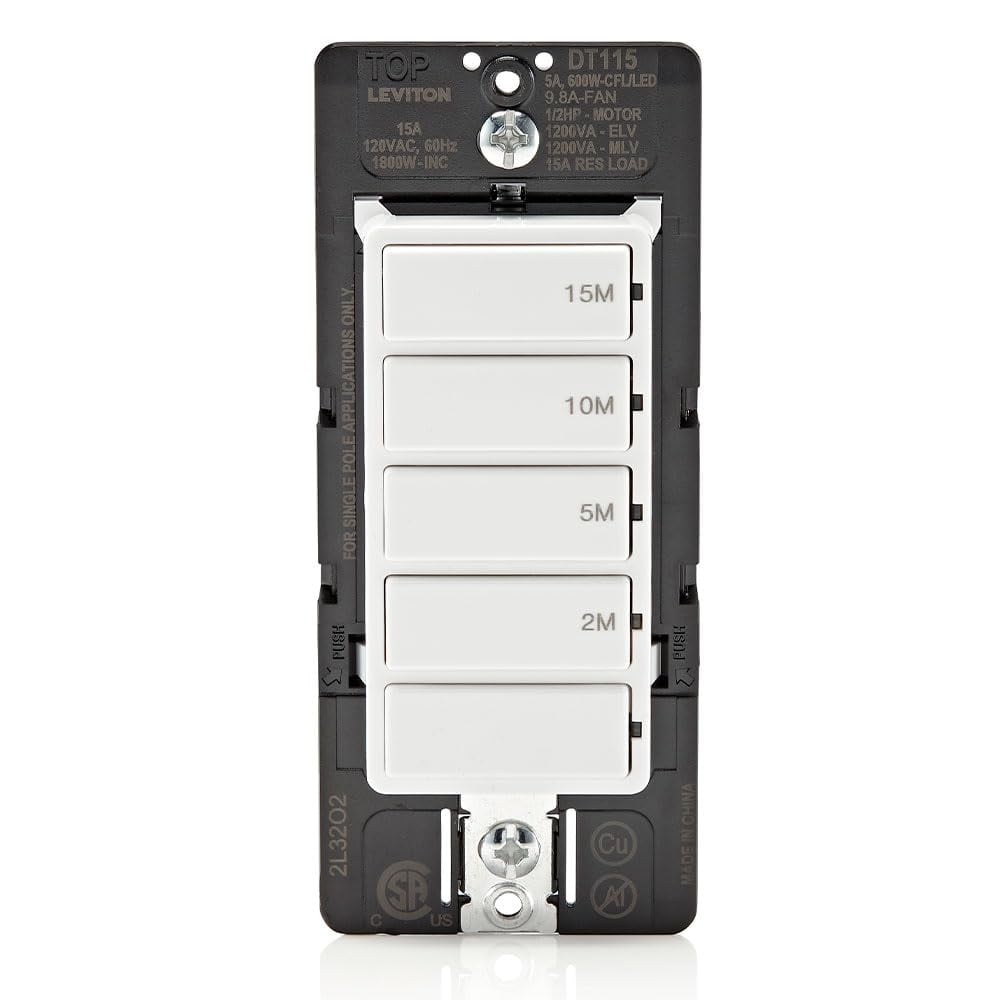 Interruptor Temporizador De Cuenta Regresiva Leviton Dt115-1lw Para Ventilador De Baño