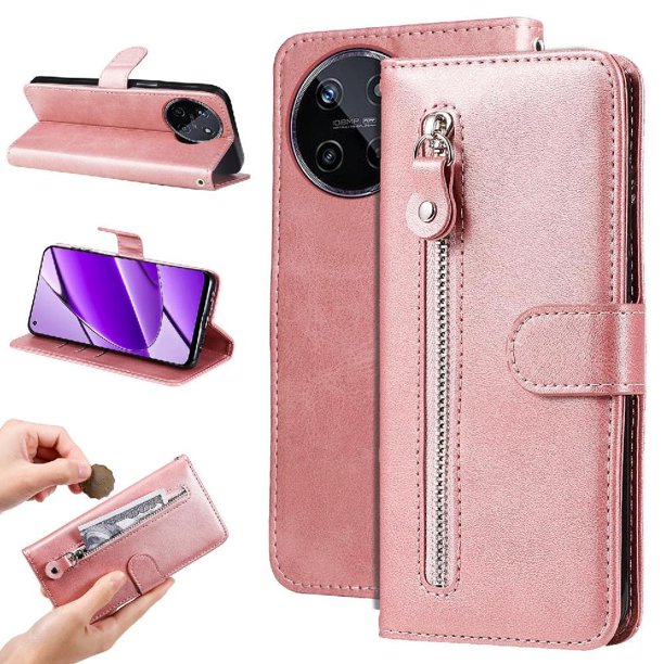 Funda con Cremallera para Realme 11 4G, Carcasa Cartera de Cuero PU con Soporte y Tarjetero