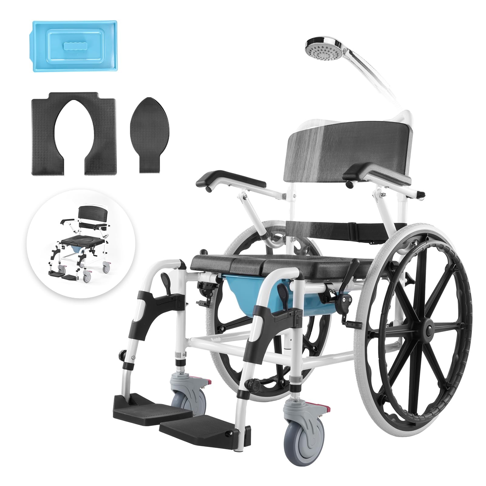 Silla De Ruedas De Ducha Vevor, Aleación De Aluminio, 17,5 Cm De Ancho, 136 Kg, Tapa