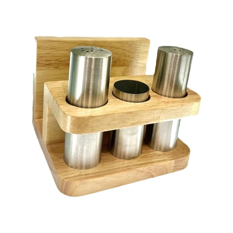 Magideal - 4 Piezas Especiero Frasco Condimentos Dispensador Porta Servilletas Acero Inoxidable Diseño Práctico Adecuado Para Cocina Hogar Restaurante Mesa Come Madera De Acero Inoxidable