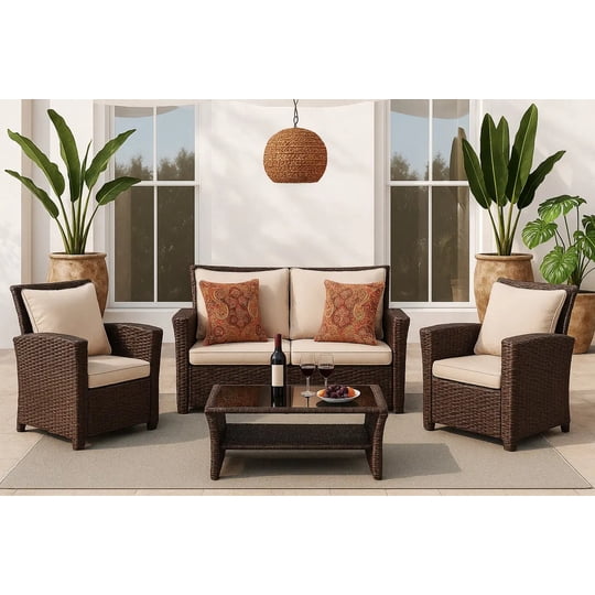 Homer Design - Juegos De Muebles Para Terraza Living Para 4 Personas Estructura Marrón