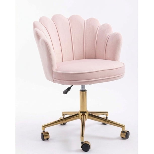 Silla De Escritorio Ostra Acolchada Felpa Base Giratoria Dorada - Rosada