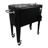 Topdeco - Cooler Negro Mate Retro Metálico Con Manilla Y Ruedas 60 Litros