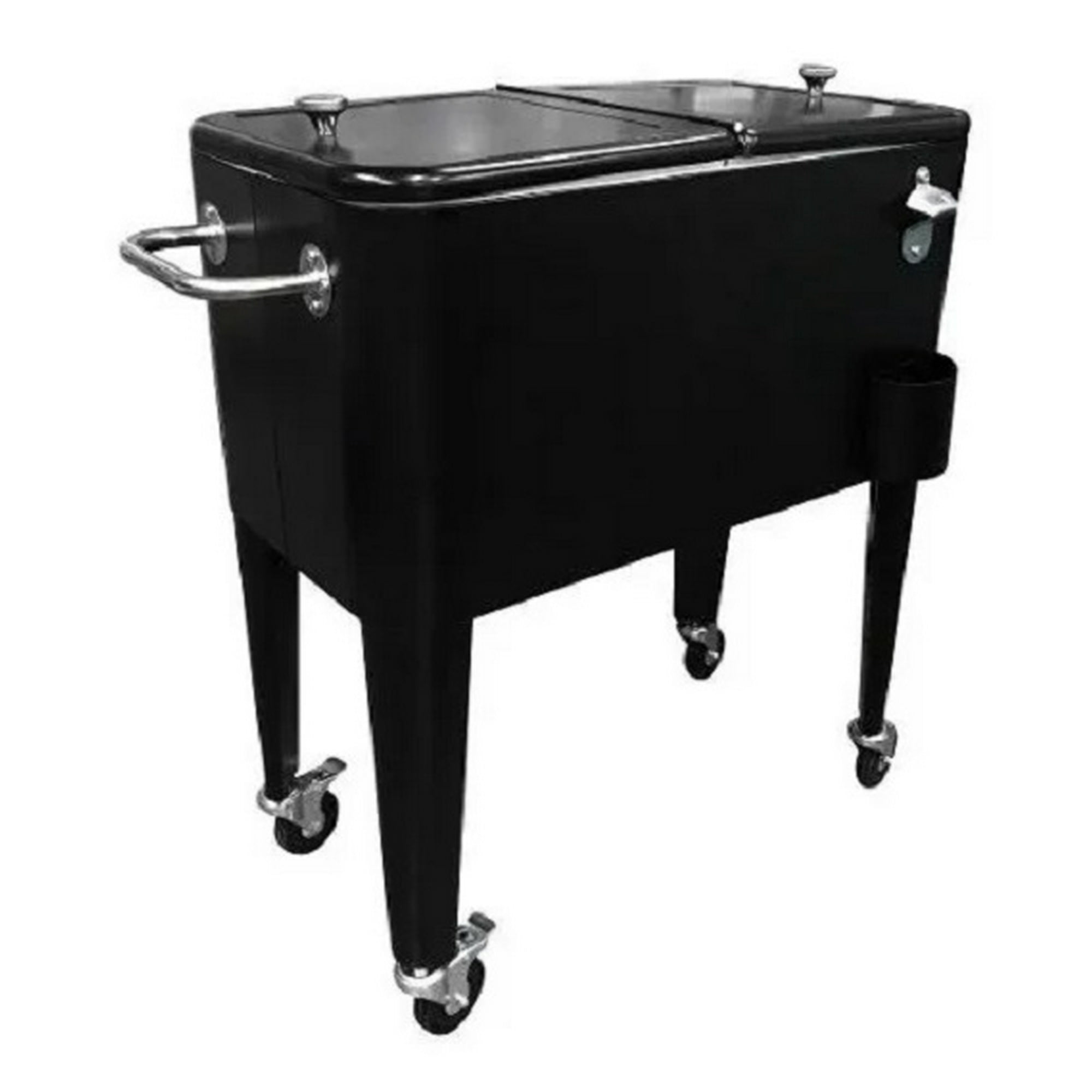 Topdeco - Cooler Negro Mate Retro Metálico Con Manilla Y Ruedas 60 Litros