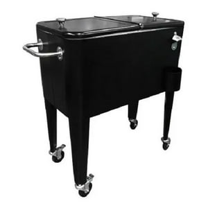 Topdeco - Cooler Negro Mate Retro Metálico Con Manilla Y Ruedas 60 Litros
