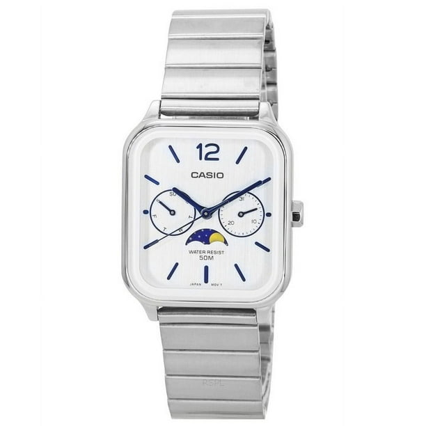 Reloj Casio Analógico Estándar con Fase Lunar, Esfera Plateada, de Cuarzo MTP-M305D-7A para Hombre