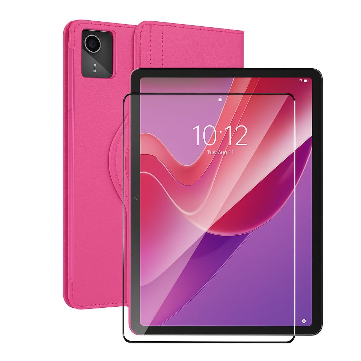 Mar Cases - Carcasa Funda Giratoria Para Tablet Lenovo M11 11 Fucsia + Vidrio
