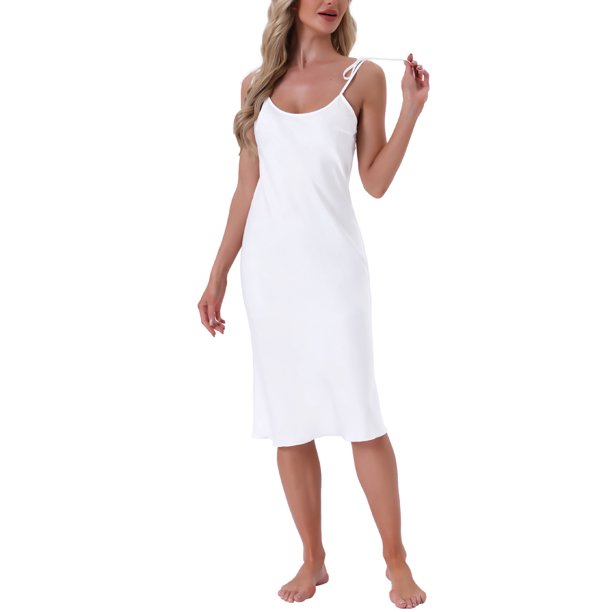 INSPIRE CHIC Camisón de Satén para Mujer Midi con Tirantes Ajustables de Espagueti Sedoso Sexy Camisón Camisola Vestido de Pijama 2XL Blanco