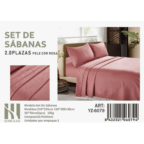Set De Sabanas 2 Plazas Color Rosa 200 Hilos + 2 Funda De Almohada