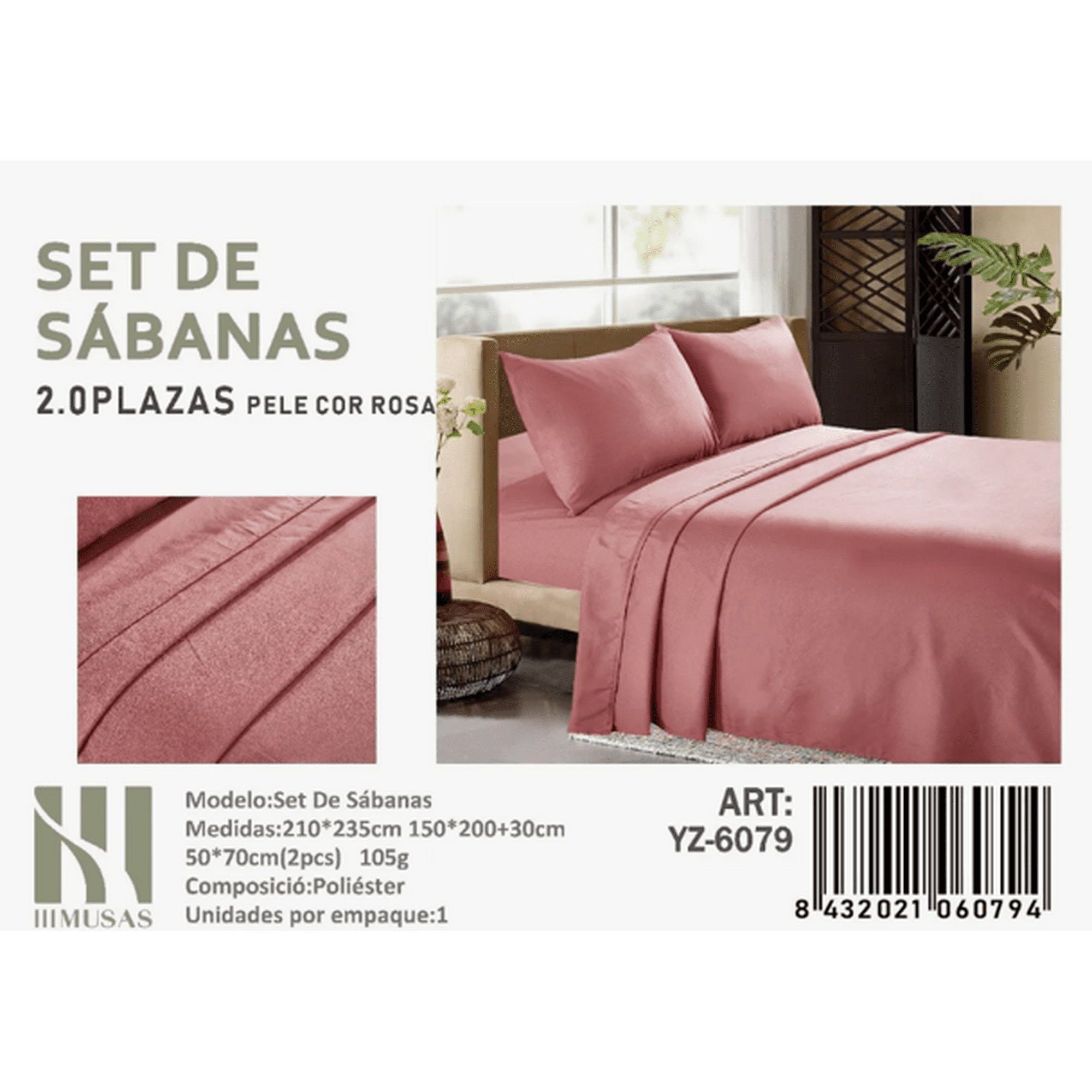 Tecnocasa - Set De Sabanas 2 Plazas Color Rosa 200 Hilos + 2 Funda De Almohada