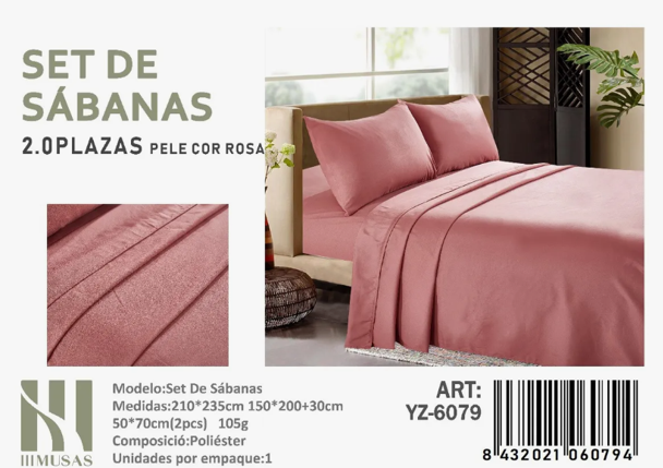 Tecnocasa - Set De Sabanas 2 Plazas Color Rosa 200 Hilos + 2 Funda De Almohada