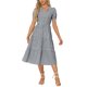 thumbnail image 1 of INSPIRE CHIC Vestido Midi de Cuadros para Mujer con Cuello en V, Manga Corta, Vestido de Verano con Volantes y Detalle de Botones Negro XL, 1 of 6