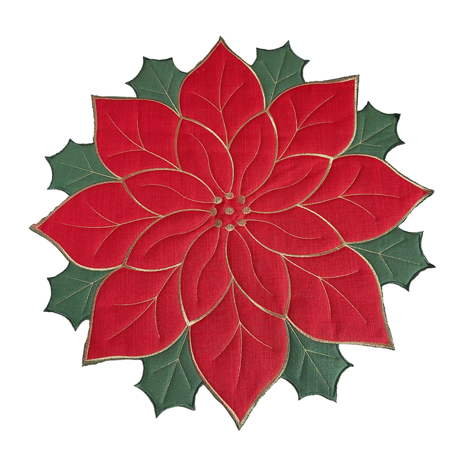 Bothyi - Mantel Individual Navideño, Mantel De Lino Con Bordado De Flores Para Cena, Para Cafetería, Hotel, Cocina, Rojo, 60cm